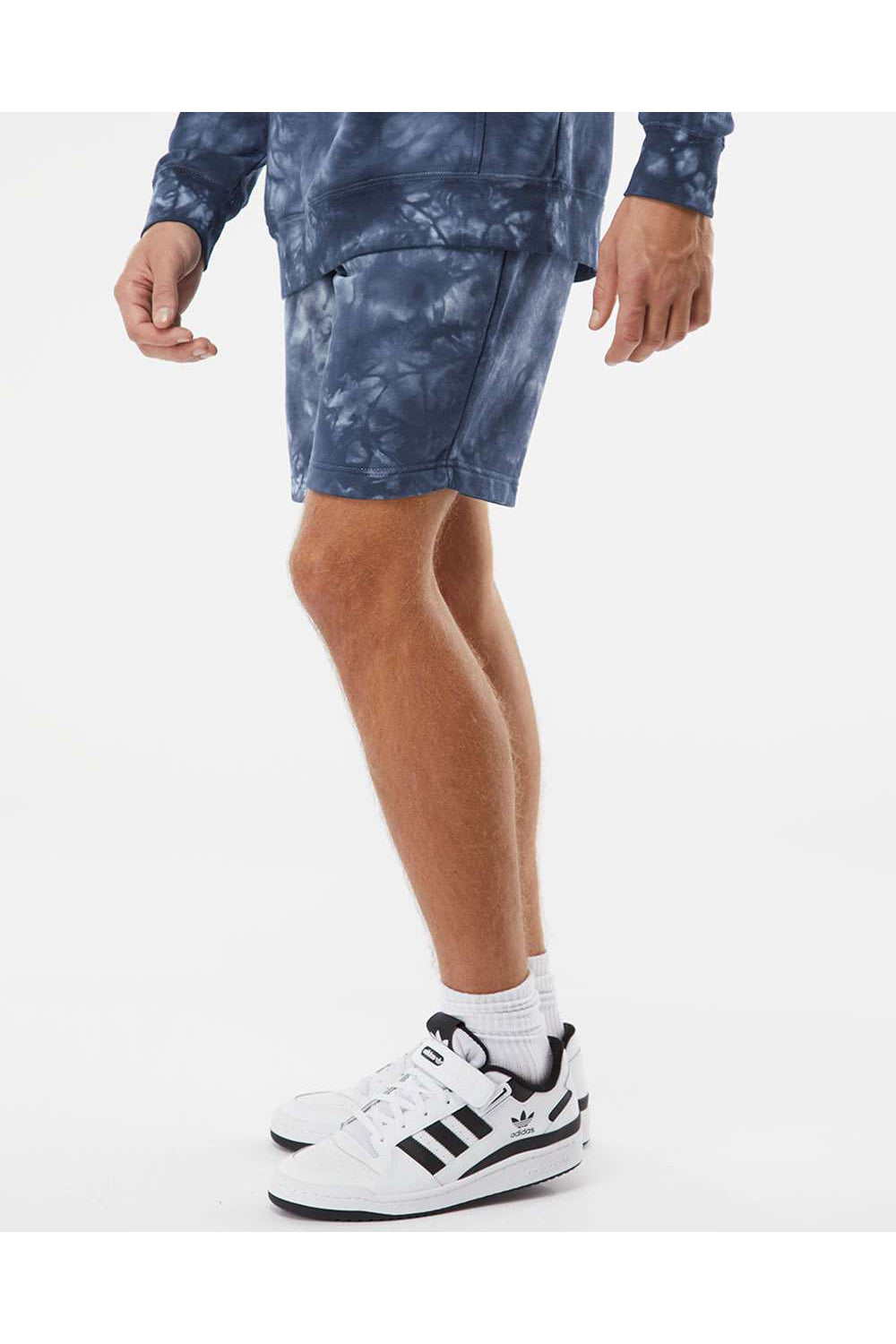 Independent Trading Co. PRM50STTD Mens Tie-Dye Fleece Shorts w/ Pockets Navy Blue Model Side