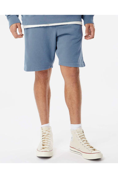 Independent Trading Co. PRM50STPD Mens Pigment Dyed Fleece Shorts w/ Pockets Slate Blue Model Front