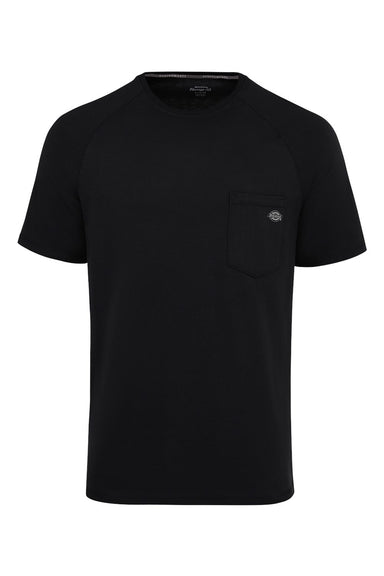 Dickies S600 Mens Performance Moisture Wicking Short Sleeve Crewneck T-Shirt w/ Pocket Black Flat Front