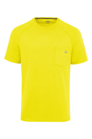Dickies S600 Mens Performance Moisture Wicking Short Sleeve Crewneck T-Shirt w/ Pocket Bright Yellow Flat Front