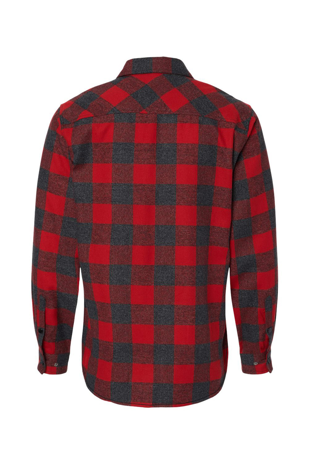 Burnside 8219 Mens Plaid Flannel Long Sleeve Snap Down Shirt w/ Double Pockets Red/Heather Black Flat Back