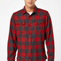 Burnside Mens Plaid Flannel Long Sleeve Snap Down Shirt w/ Double Pockets - Red/Heather Black