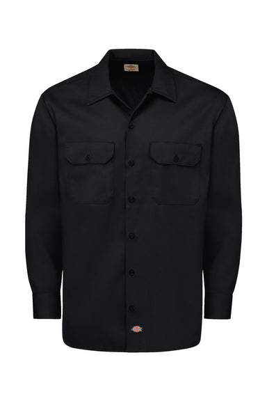Dickies 5574 Mens Moisture Wicking Long Sleeve Button Down Work Shirt w/ Double Pockets Black Flat Front