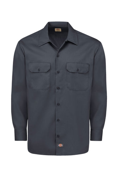 Dickies 5574 Mens Moisture Wicking Long Sleeve Button Down Work Shirt w/ Double Pockets Charcoal Grey Flat Front
