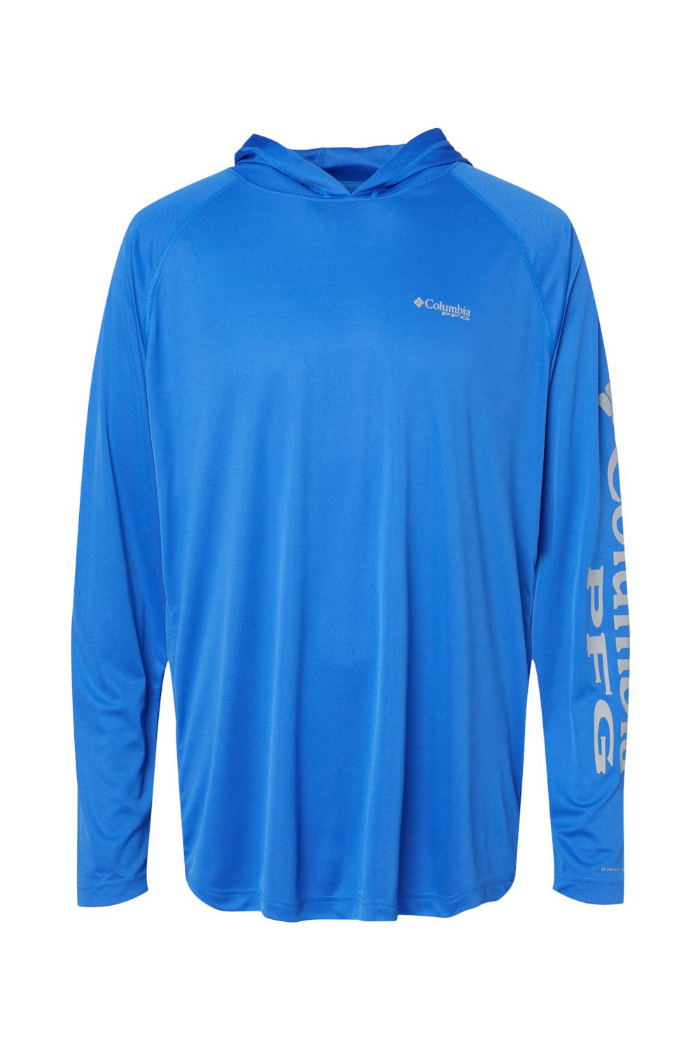 Columbia 153617 Mens PFG Terminal Tackle Long Sleeve Hooded T-Shirt Hoodie Vivid Blue/Cool Grey Flat Front