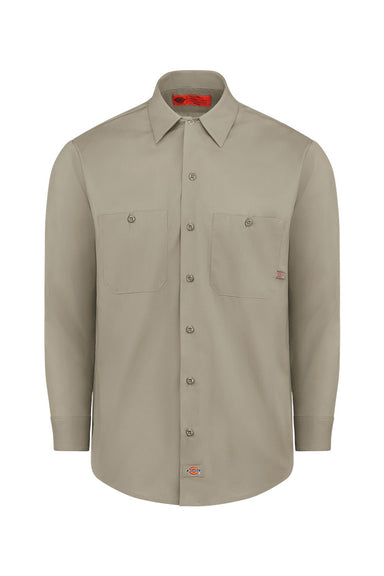 Dickies L535 Mens Industrial Wrinkle Resistant Long Sleeve Button Down Work Shirt w/ Double Pockets Desert Sand Flat Front