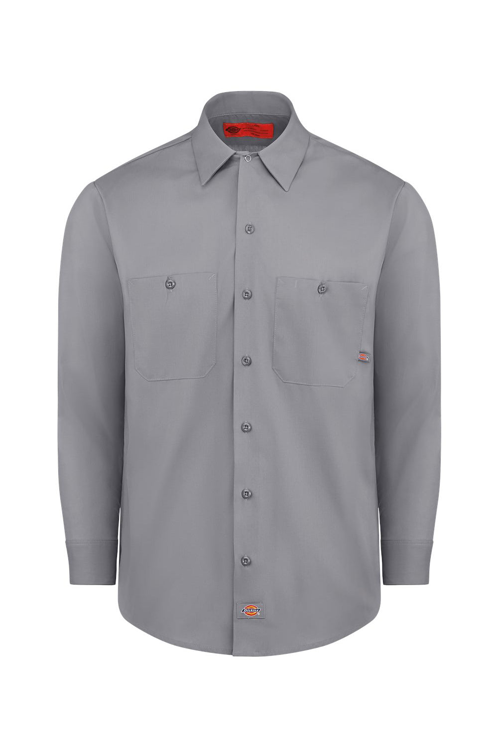 Dickies L535 Mens Industrial Wrinkle Resistant Long Sleeve Button Down Work Shirt w/ Double Pockets Graphite Grey Flat Front