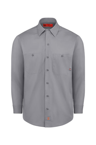 Dickies L535 Mens Industrial Wrinkle Resistant Long Sleeve Button Down Work Shirt w/ Double Pockets Graphite Grey Flat Front