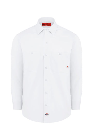 Dickies L535 Mens Industrial Wrinkle Resistant Long Sleeve Button Down Work Shirt w/ Double Pockets White Flat Front