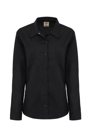 Dickies L5350 Womens Industrial Wrinke Resistant Long Sleeve Button Down Work Shirt w/ Double Pockets Black Flat Front