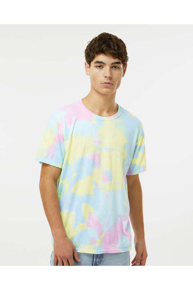 Dyenomite 650DR Mens Dream Tie Dyed Short Sleeve Crewneck T-Shirt Pastel Rainbow Model Front
