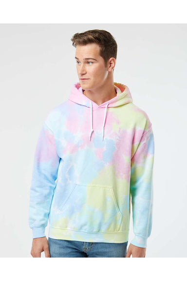 Dyenomite 680VR Mens Blended Tie Dyed Hooded Sweatshirt Hoodie Pastel Rainbow Model Front