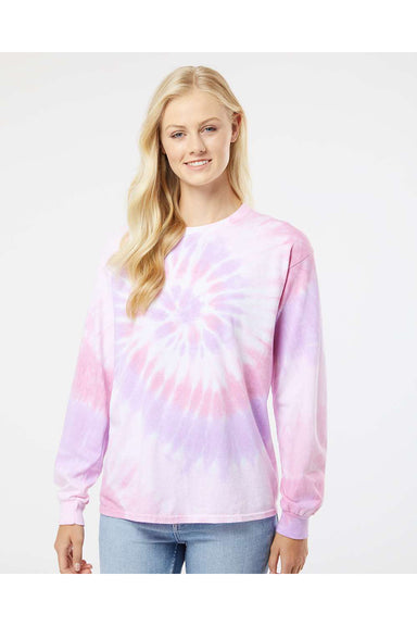 Dyenomite 240MS Mens Spiral Tie Dyed Long Sleeve Crewneck T-Shirt Sweetheart Model Front