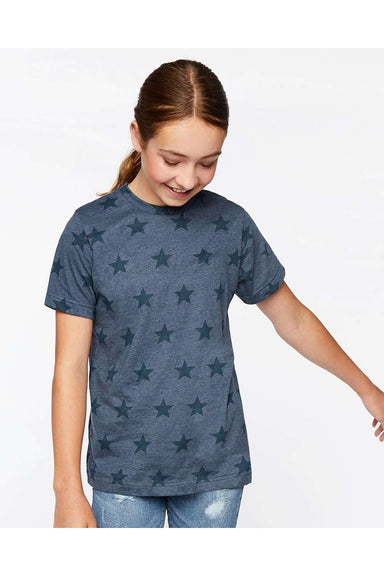 Code Five 2229 Youth Star Print Short Sleeve Crewneck T-Shirt Denim Blue Model Front