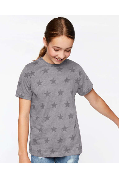 Code Five 2229 Youth Star Print Short Sleeve Crewneck T-Shirt Heather Granite Grey Model Front