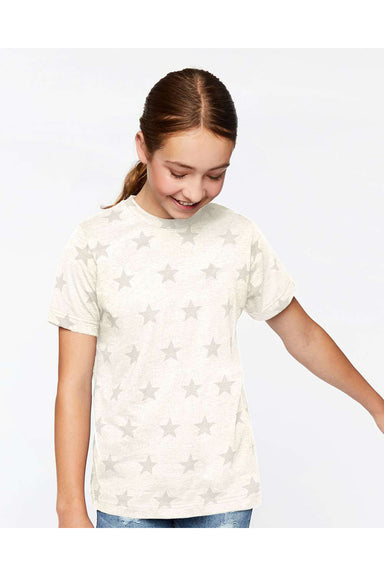 Code Five 2229 Youth Star Print Short Sleeve Crewneck T-Shirt Heather Natural Model Front