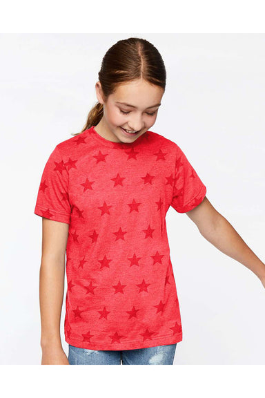 Code Five 2229 Youth Star Print Short Sleeve Crewneck T-Shirt Red Model Front