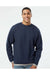 LAT 6789 Mens The Statement Fleece Crewneck Sweatshirt Navy Blue/Titanium Grey Model Back