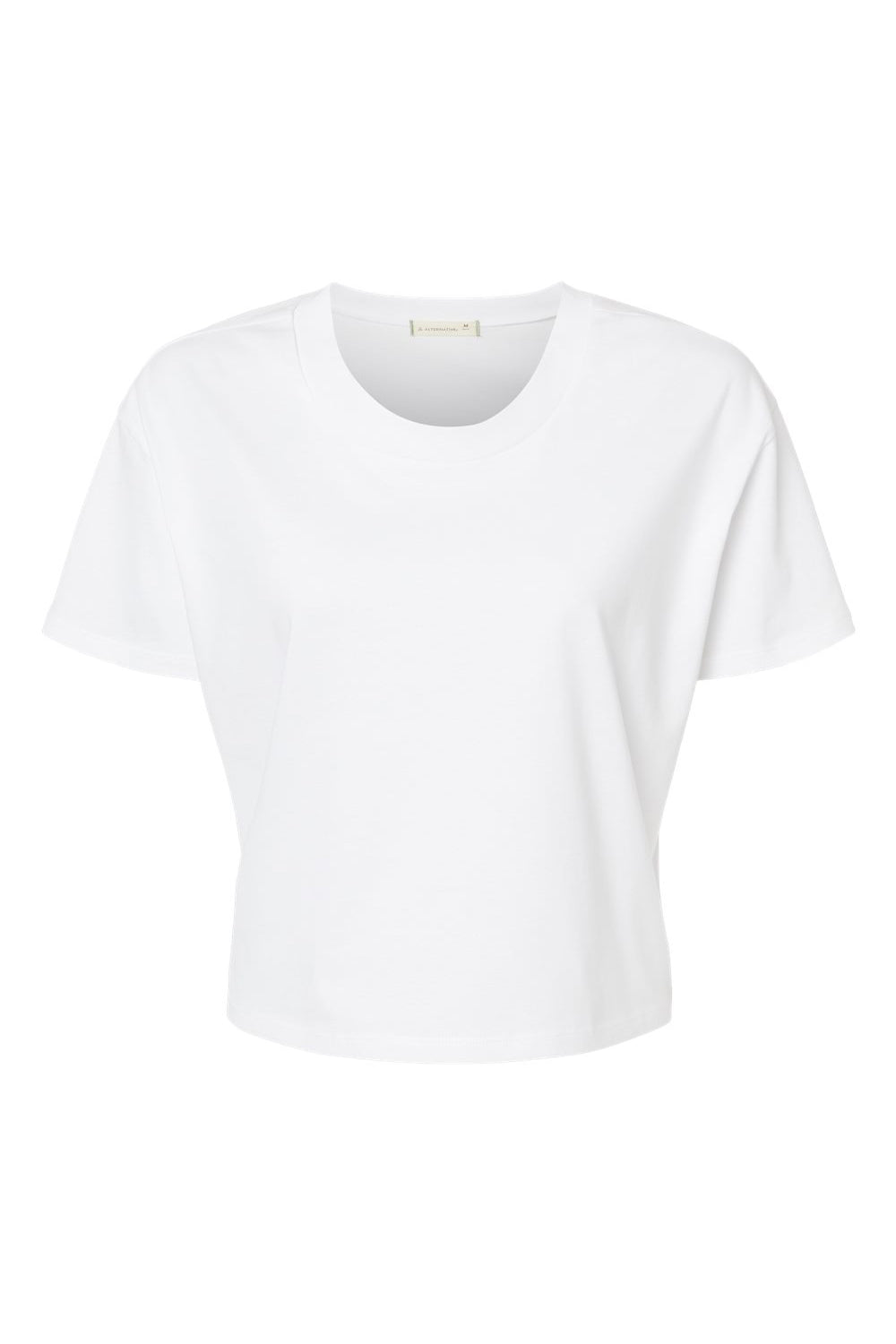 Alternative 5114C Womens Headliner Cropped Go To Short Sleeve Crewneck T-Shirt White Flat Front