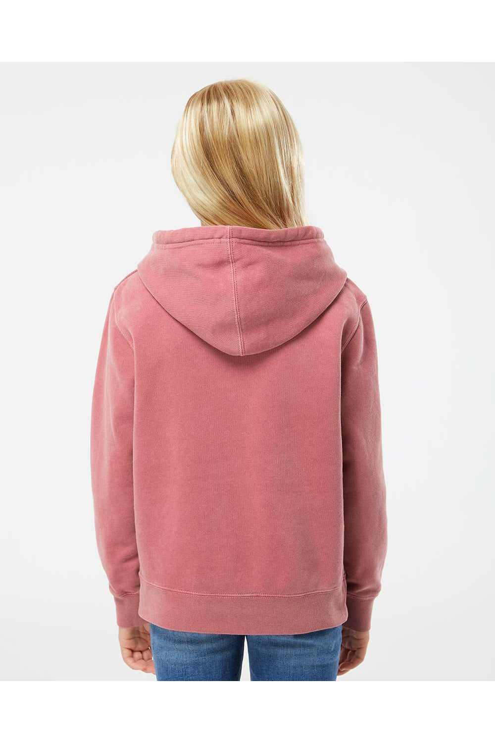 Independent Trading Co. PRM1500Y Youth Pigment Dyed Hooded Sweatshirt Hoodie Maroon Model Back