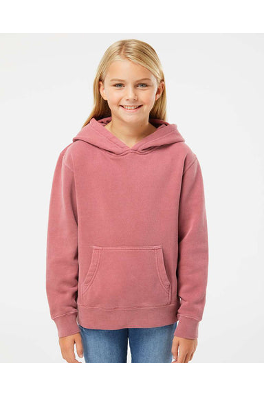 Independent Trading Co. PRM1500Y Youth Pigment Dyed Hooded Sweatshirt Hoodie Maroon Model Front