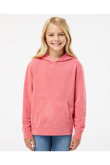 Independent Trading Co. PRM1500Y Youth Pigment Dyed Hooded Sweatshirt Hoodie Pink Model Front