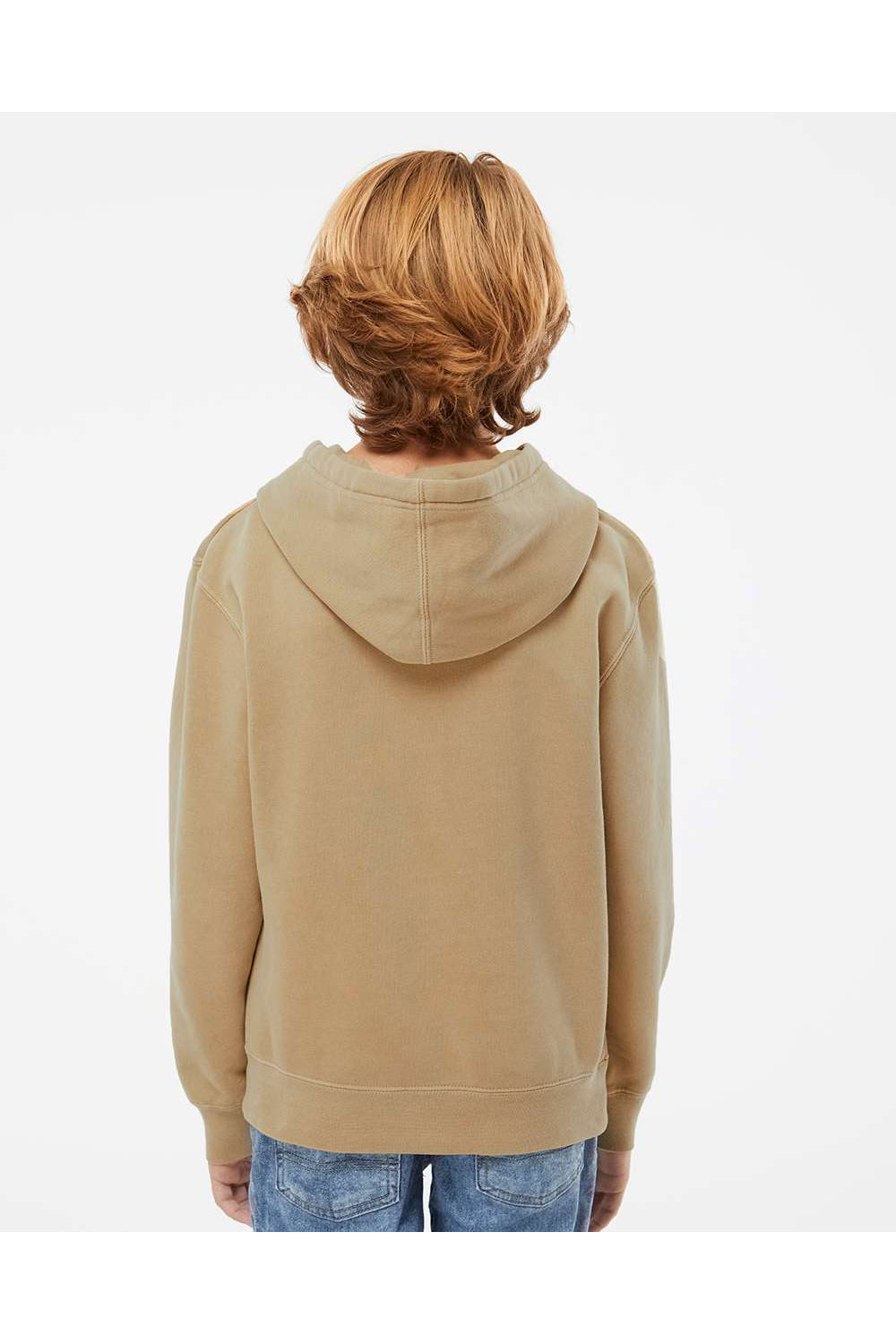 Independent Trading Co. PRM1500Y Youth Pigment Dyed Hooded Sweatshirt Hoodie Sandstone Brown Model Back