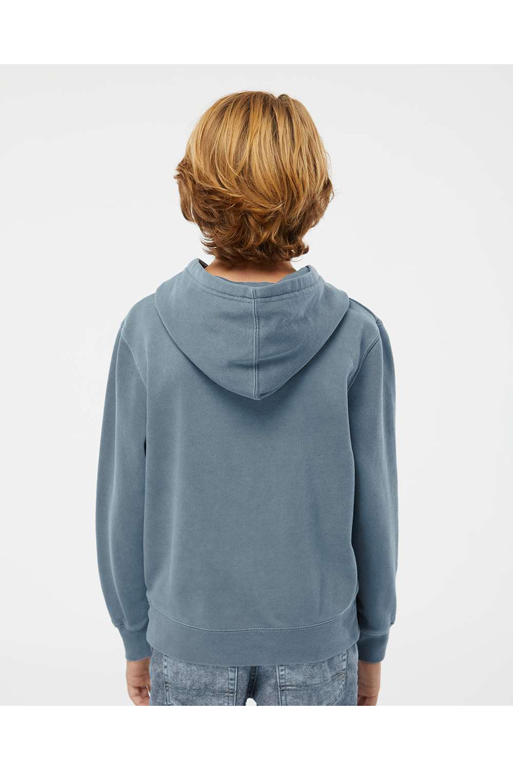 Independent Trading Co. PRM1500Y Youth Pigment Dyed Hooded Sweatshirt Hoodie Slate Blue Model Back