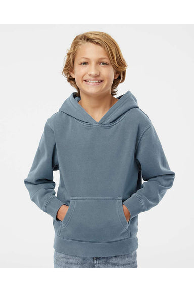 Independent Trading Co. PRM1500Y Youth Pigment Dyed Hooded Sweatshirt Hoodie Slate Blue Model Front