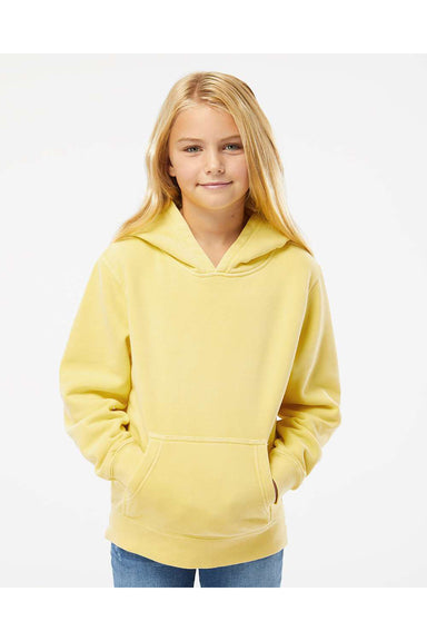 Independent Trading Co. PRM1500Y Youth Pigment Dyed Hooded Sweatshirt Hoodie Yellow Model Front