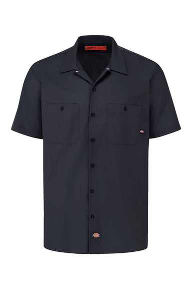 Dickies S535 Mens Industrial Wrinkle Resistant Short Sleeve Button Down Work Shirt w/ Double Pockets Black Flat Front