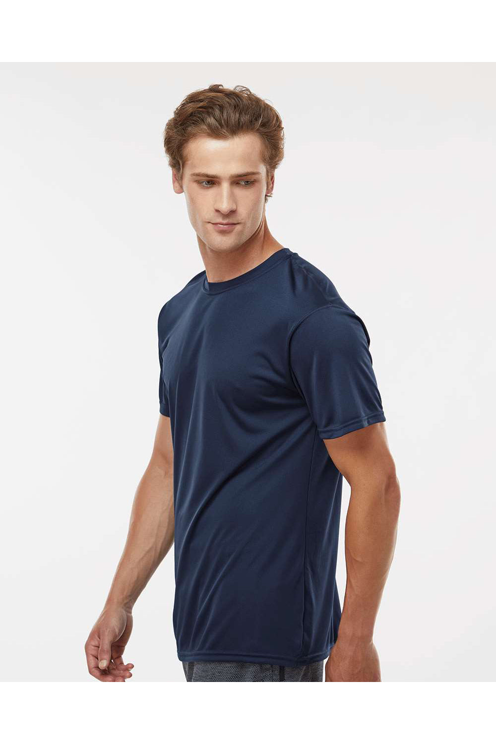 Holloway 222818 Mens Momentum Short Sleeve Crewneck T-Shirt Navy Blue Model Side