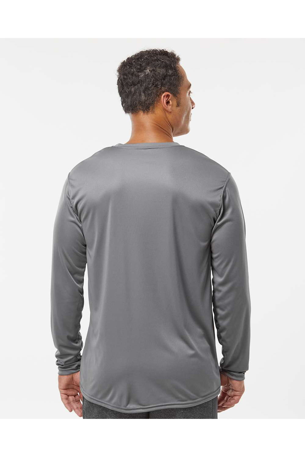 Holloway 222822 Mens Momentum Long Sleeve Crewneck T-Shirt Graphite Grey Model Back