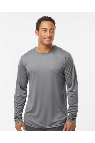 Holloway 222822 Mens Momentum Long Sleeve Crewneck T-Shirt Graphite Grey Model Front