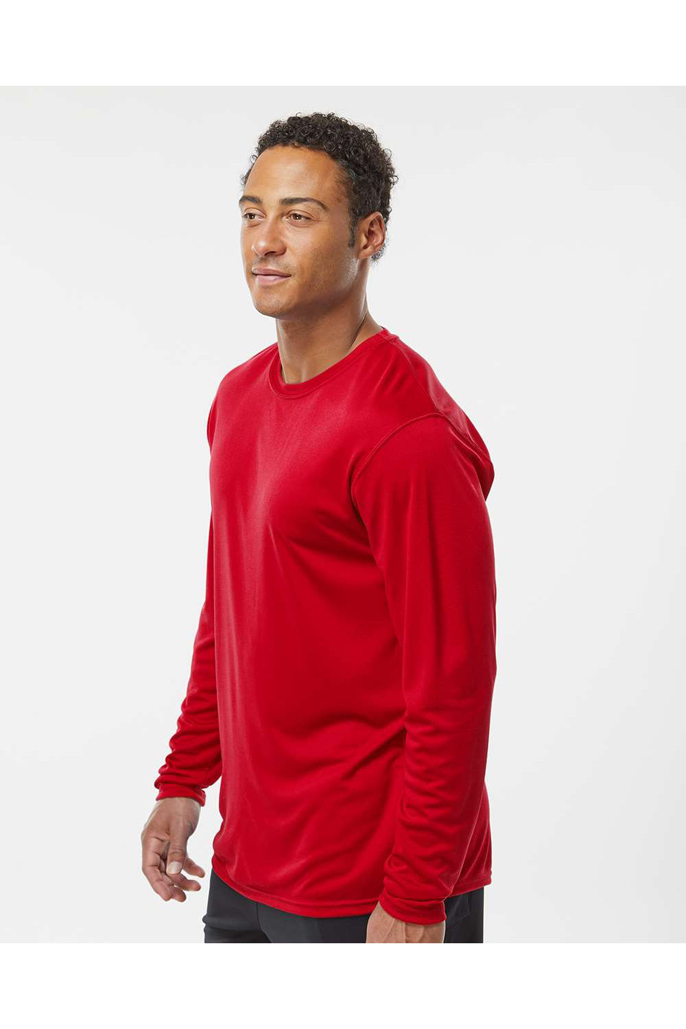 Holloway 222822 Mens Momentum Long Sleeve Crewneck T-Shirt Scarlet Red Model Side