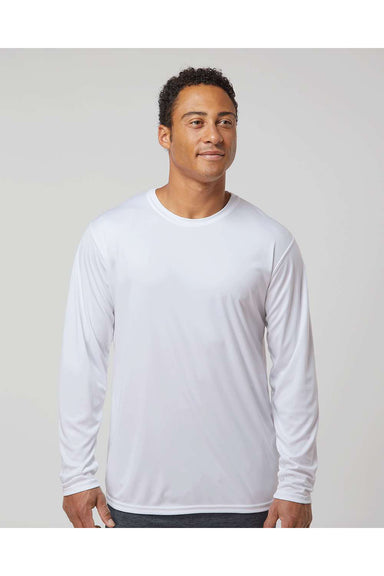 Holloway 222822 Mens Momentum Long Sleeve Crewneck T-Shirt White Model Front