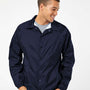 Burnside Mens Mentor Snap Down Wind & Water Resistant Coaches Jacket - Navy Blue - NEW