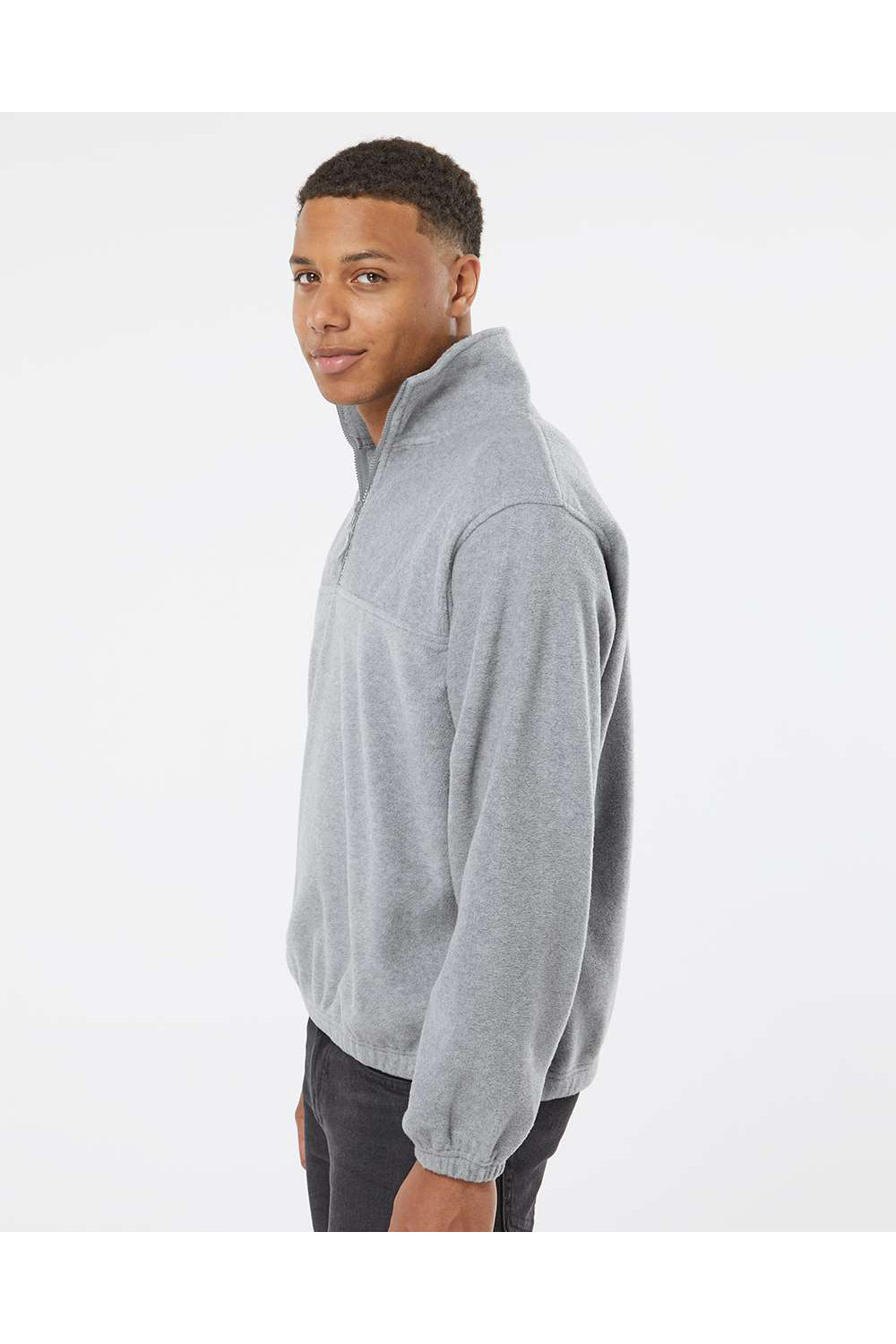 Burnside 3052 Mens Polar Fleece 1/4 Zip Sweatshirt Heather Grey Model Side
