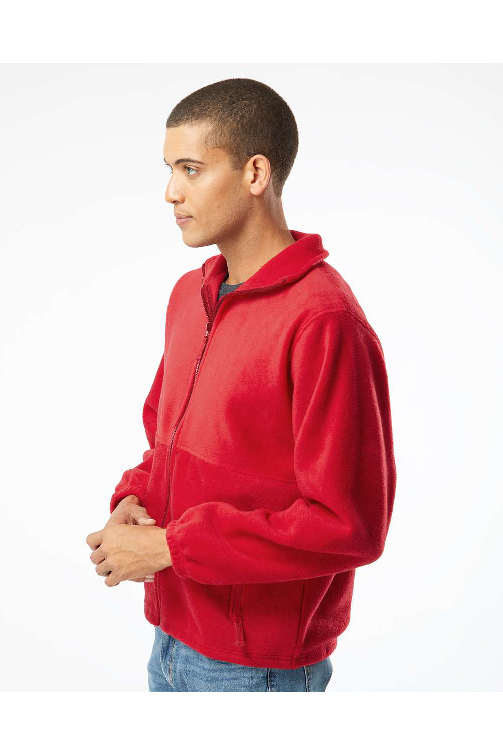 Burnside 3062 Mens Polar Fleece Full Zip Sweatshirt Red Model Side