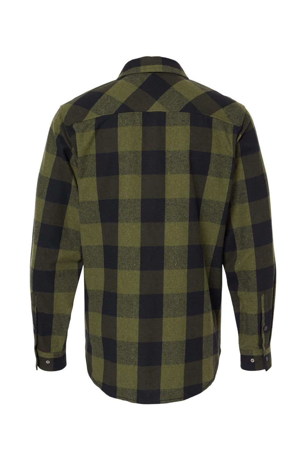 Burnside 8219 Mens Plaid Flannel Long Sleeve Snap Down Shirt w/ Double Pockets Army Green/Black Flat Back