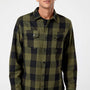 Burnside Mens Plaid Flannel Long Sleeve Snap Down Shirt w/ Double Pockets - Army Green/Black
