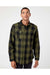 Burnside 8219 Mens Plaid Flannel Long Sleeve Snap Down Shirt w/ Double Pockets Army Green/Black Model Front