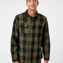Burnside Mens Plaid Flannel Long Sleeve Snap Down Shirt w/ Double Pockets - Army Green/Black - NEW
