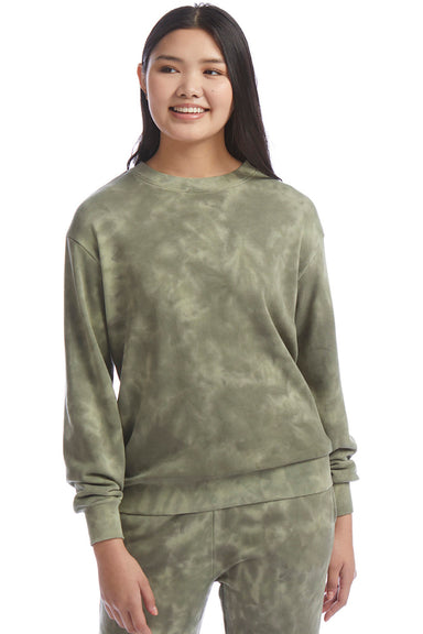 Alternative 9903ZT Womens Eco Washed Throwback Crewneck Sweatshirt Olive Tonal Tie Dye Model Front