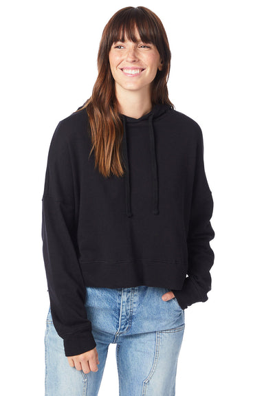 Alternative 9906ZT Womens Eco Washed Hooded Sweatshirt Hoodie Black Model Front