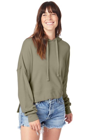 Alternative 9906ZT Womens Eco Washed Hooded Sweatshirt Hoodie Military Green Model Front