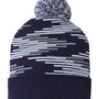 Cap America Hats Unisex USA Made Bar Beanie - True Navy Blue/Heather Grey/White - Closeout