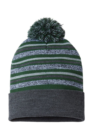 Cap America RKL12 Mens USA Made Striped Beanie Forest Green Flat Front