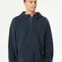 Burnside Mens Polar Fleece 1/4 Zip Hooded Sweatshirt Hoodie - Navy Blue - NEW