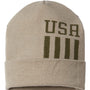 Cap America Hats Unisex USA Made Patriotic Cuffed Beanie - Khaki/Olive USA - Closeout